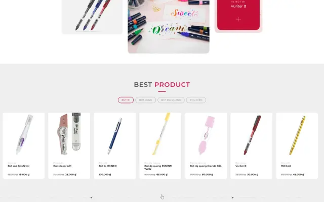 Website bán văn phòng phẩm bút viết cao cấp – Giao diện sang trọng