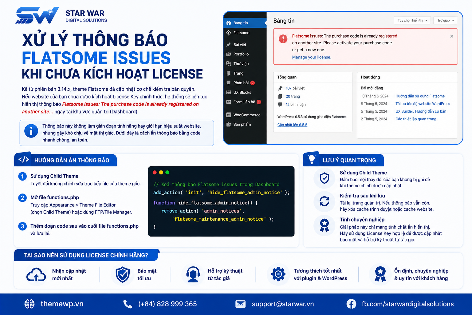 Ẩn thông báo Flatsome issues khi update phiên bản mới