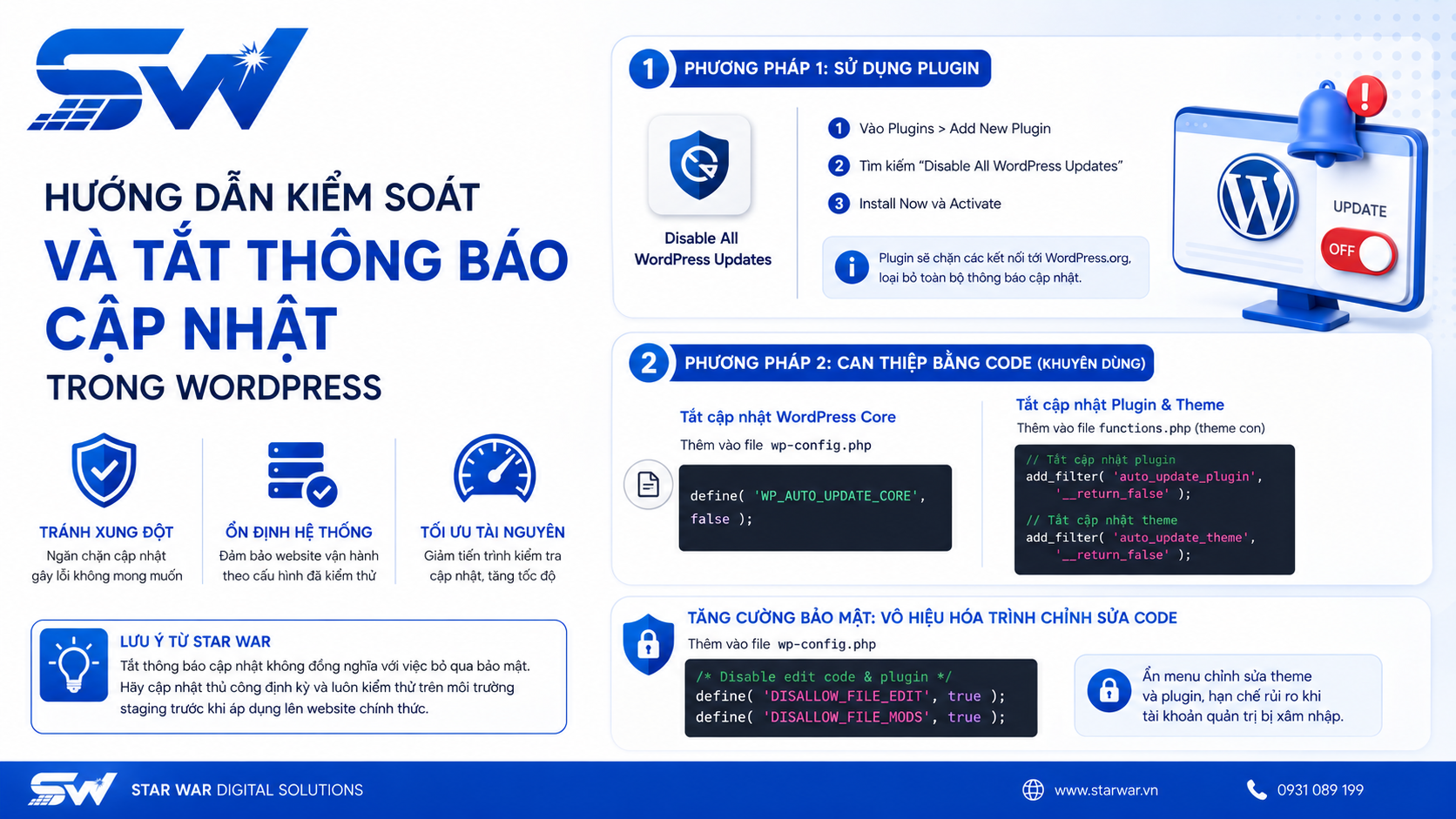 Tắt thông báo update trong wordpress