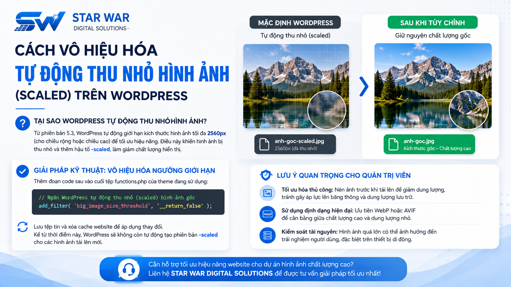 Ngăn WordPress tự động thu nhỏ hình ảnh (scaled)