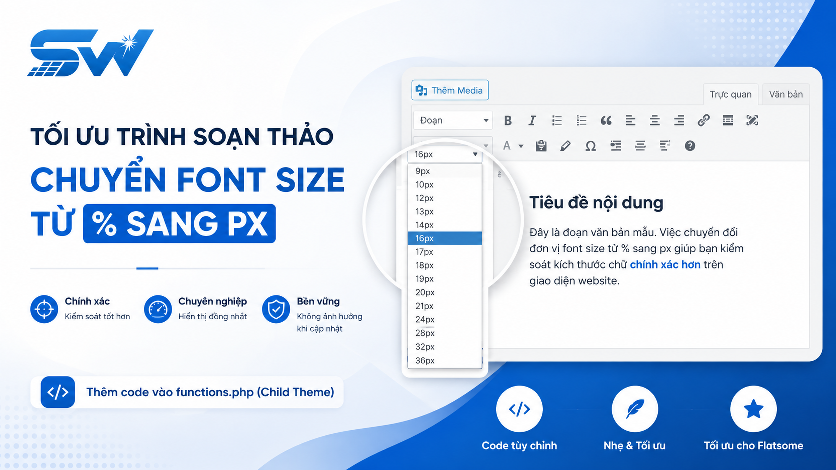 Đổi Font phần trăm sang px trong Theme Flatsome