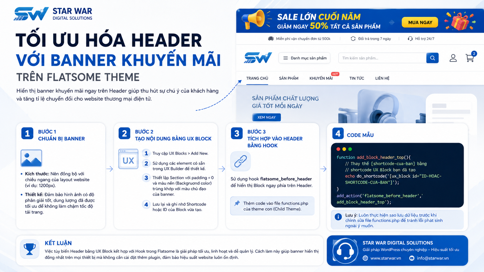 Tạo banner khuyến mãi trên Header của theme Flatsome