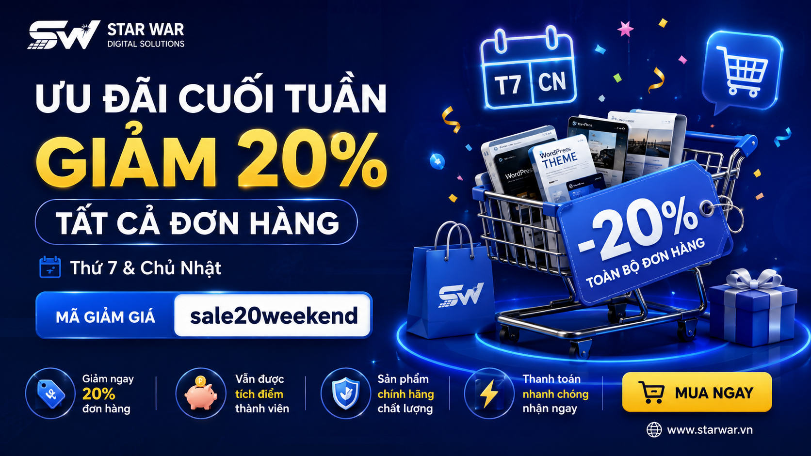 Giảm giá 20% vào những ngày cuối tuần tại  STAR WAR Digital Solutions