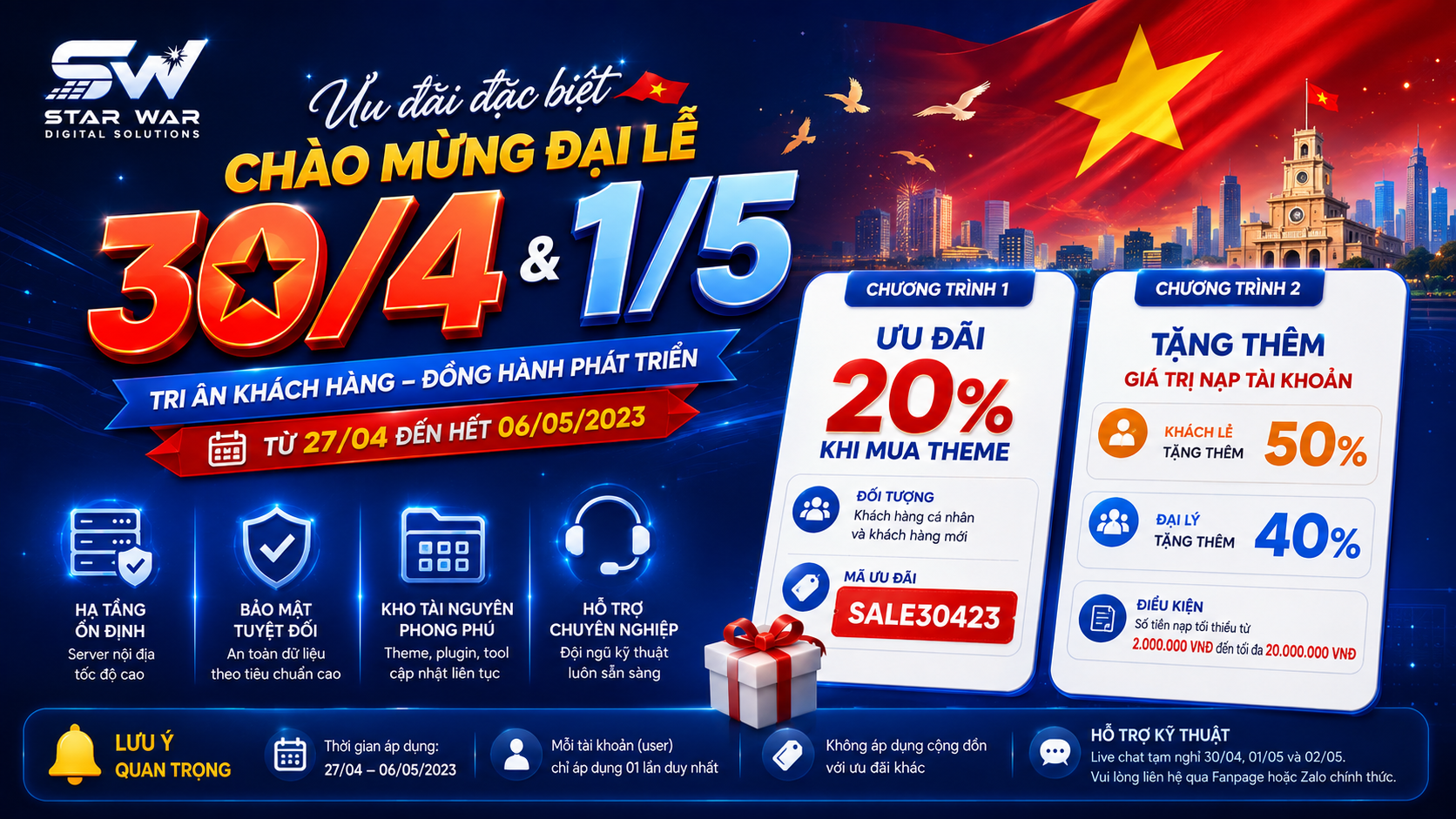 [ HOT SALE ] STAR WAR khuyến mãi nhân dịp đại lễ 30/4 và quốc tế lao động 1/5