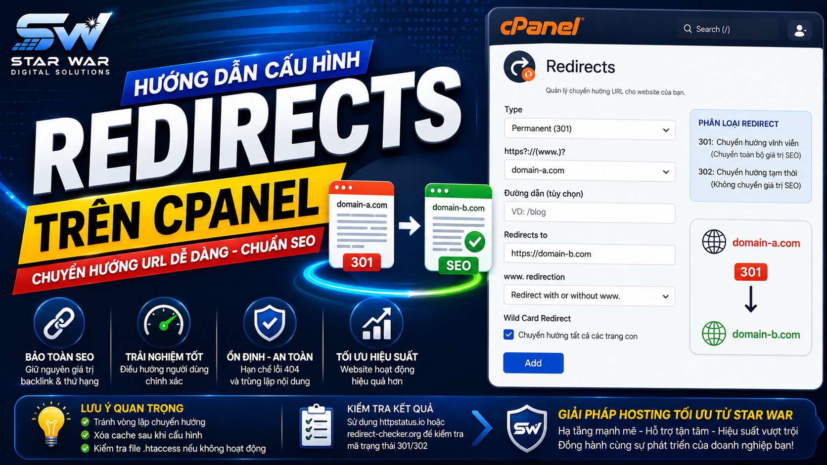 Sử dụng tính năng Redirects trên cPanel