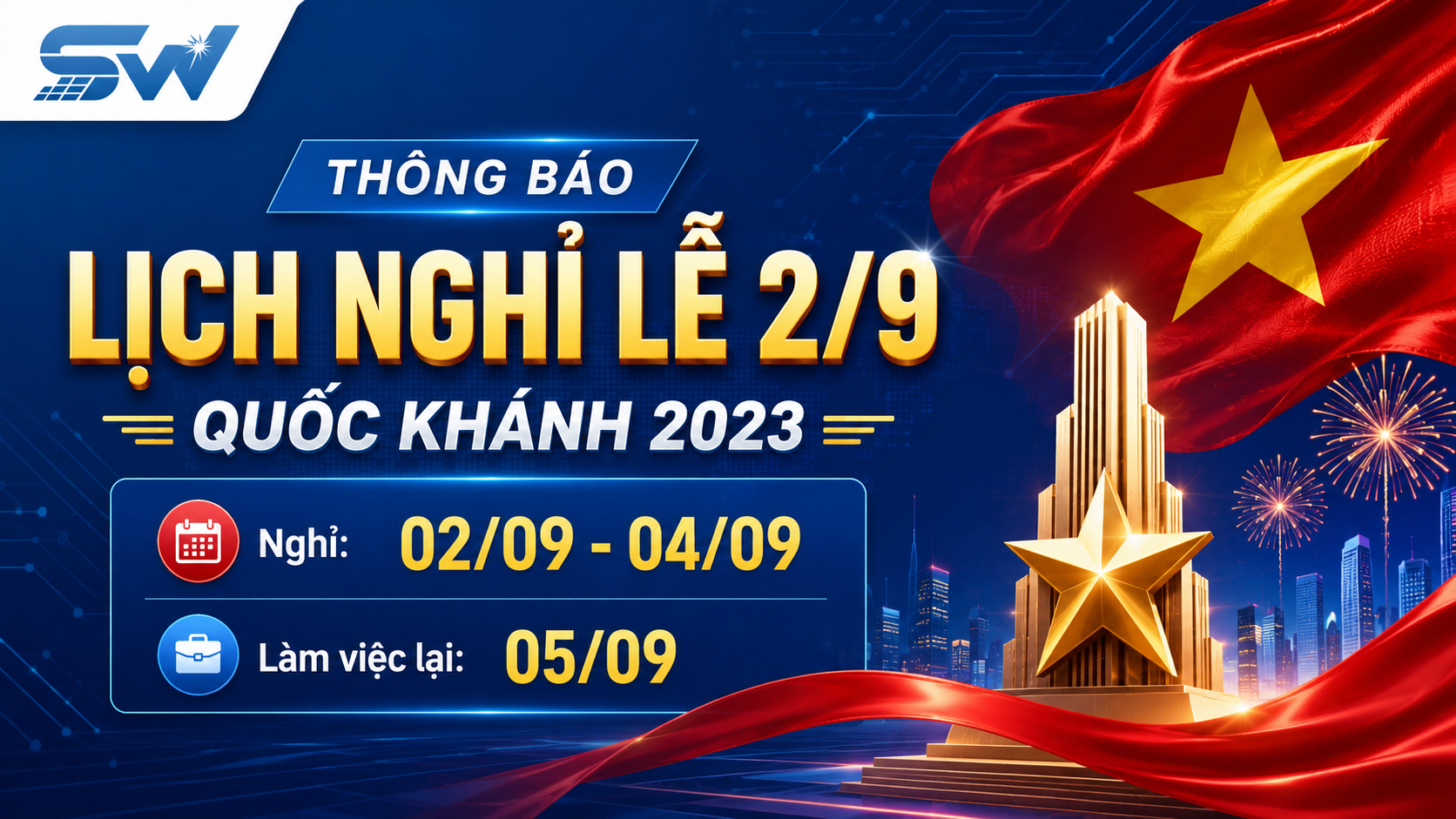 [Thông báo] Lịch nghỉ lễ Quốc khánh 2/9/2023