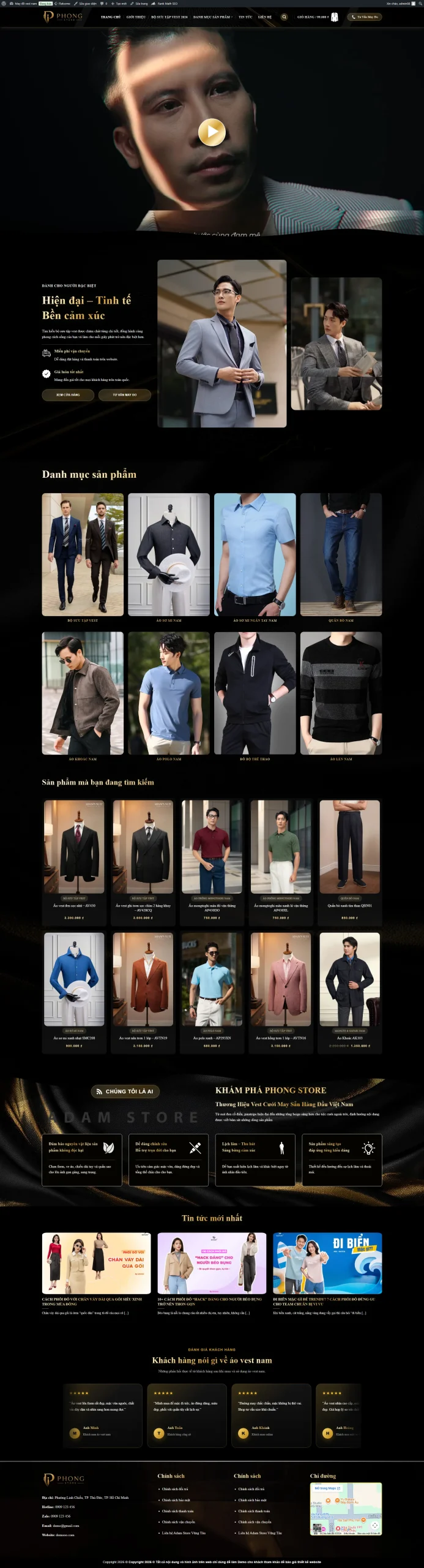 Website áo vest nam – sang trọng, lịch lãm, chuẩn ux quý ông