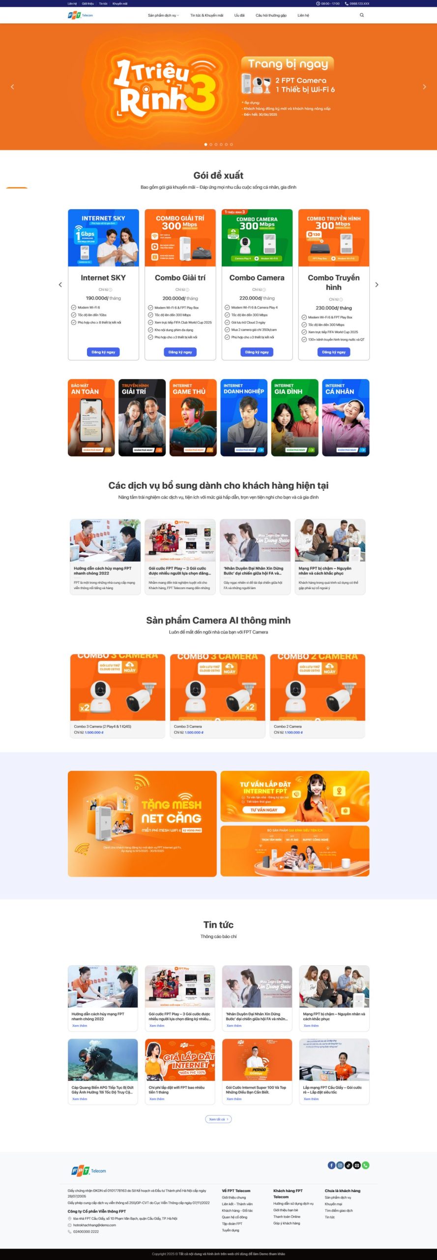 Giao diện Website đại lý internet viễn thông fpt – tối ưu bảng giá gói cước