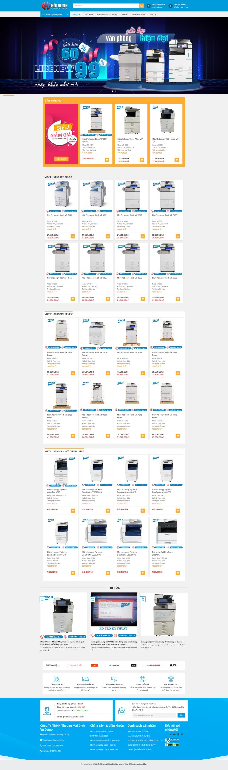 Giao diện Website Dịch Vụ Sửa Chữa / Cho Thuê Máy Photocopy