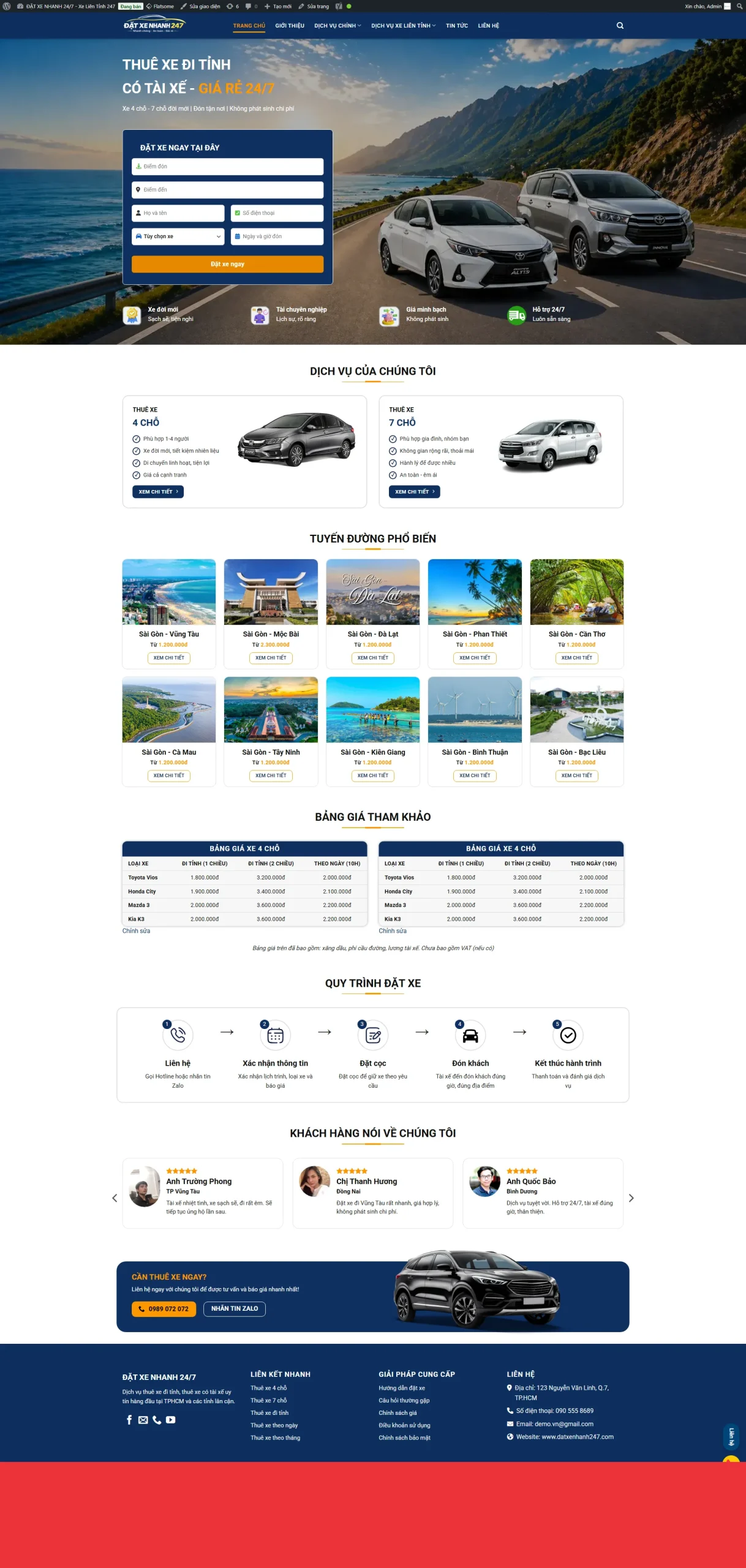 Website Dịch Vụ Taxi 247 – Giao Diện Chuyên Nghiệp Cho Hãng Taxi & Đặt Xe