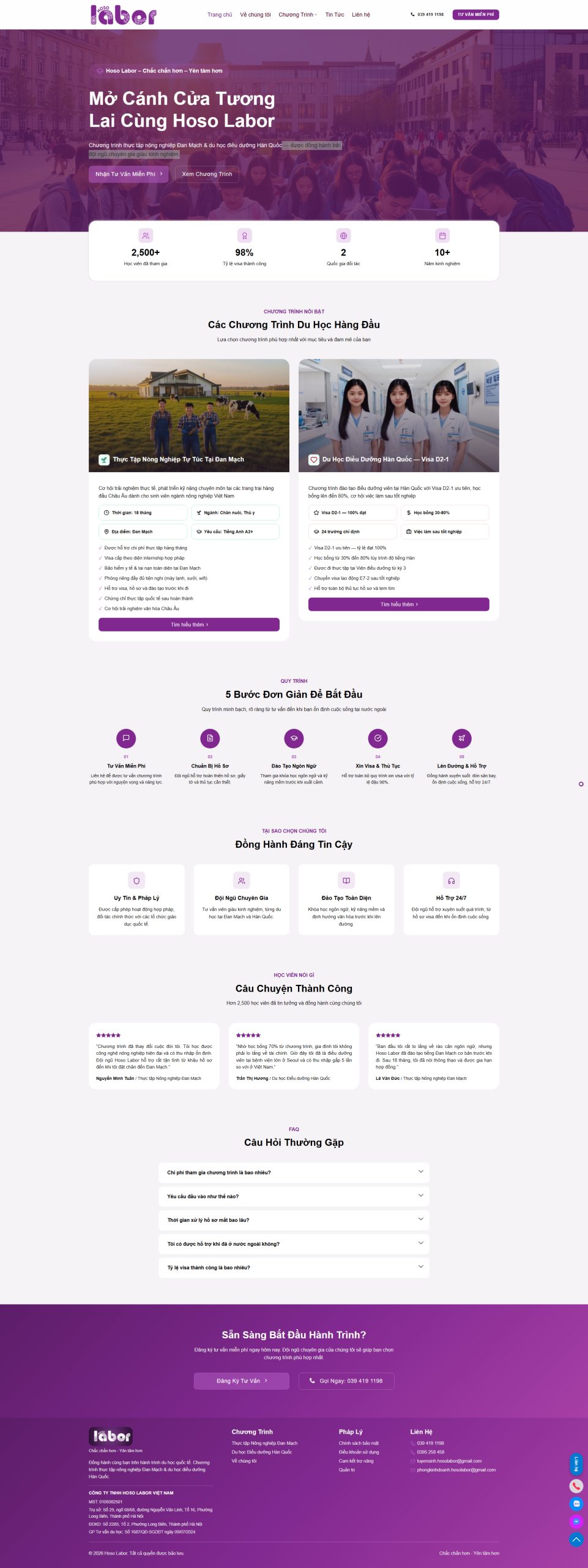 Giao diện Website du học Hàn Quốc chuẩn SEO, giao diện hiện đại