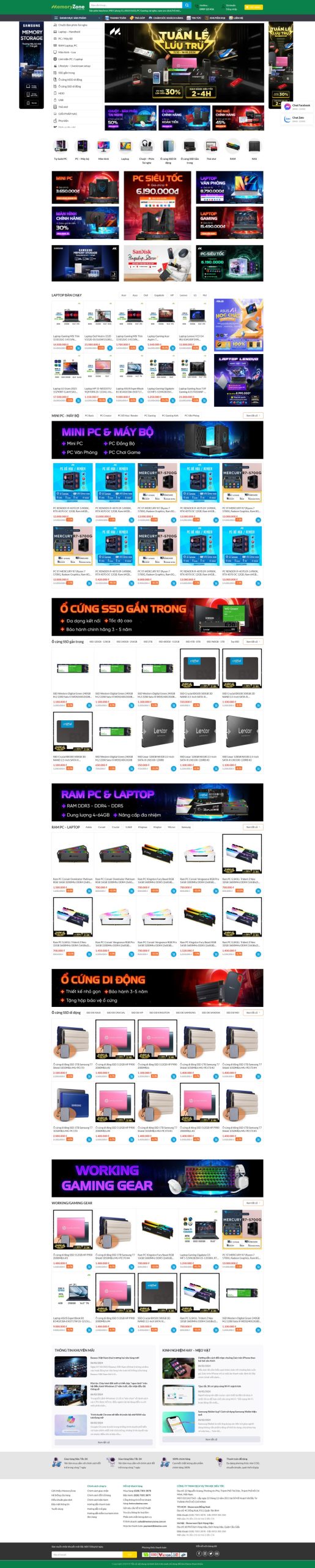 Giao diện Website Máy Tính Gaming Hiện Đại – Giao Diện Giống MemoryZone Chuẩn SEO