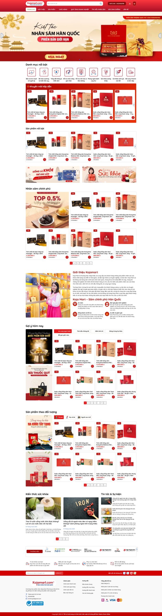 Giao diện Website Sâm Hàn Quốc Sang Trọng Chuẩn SEO 2026