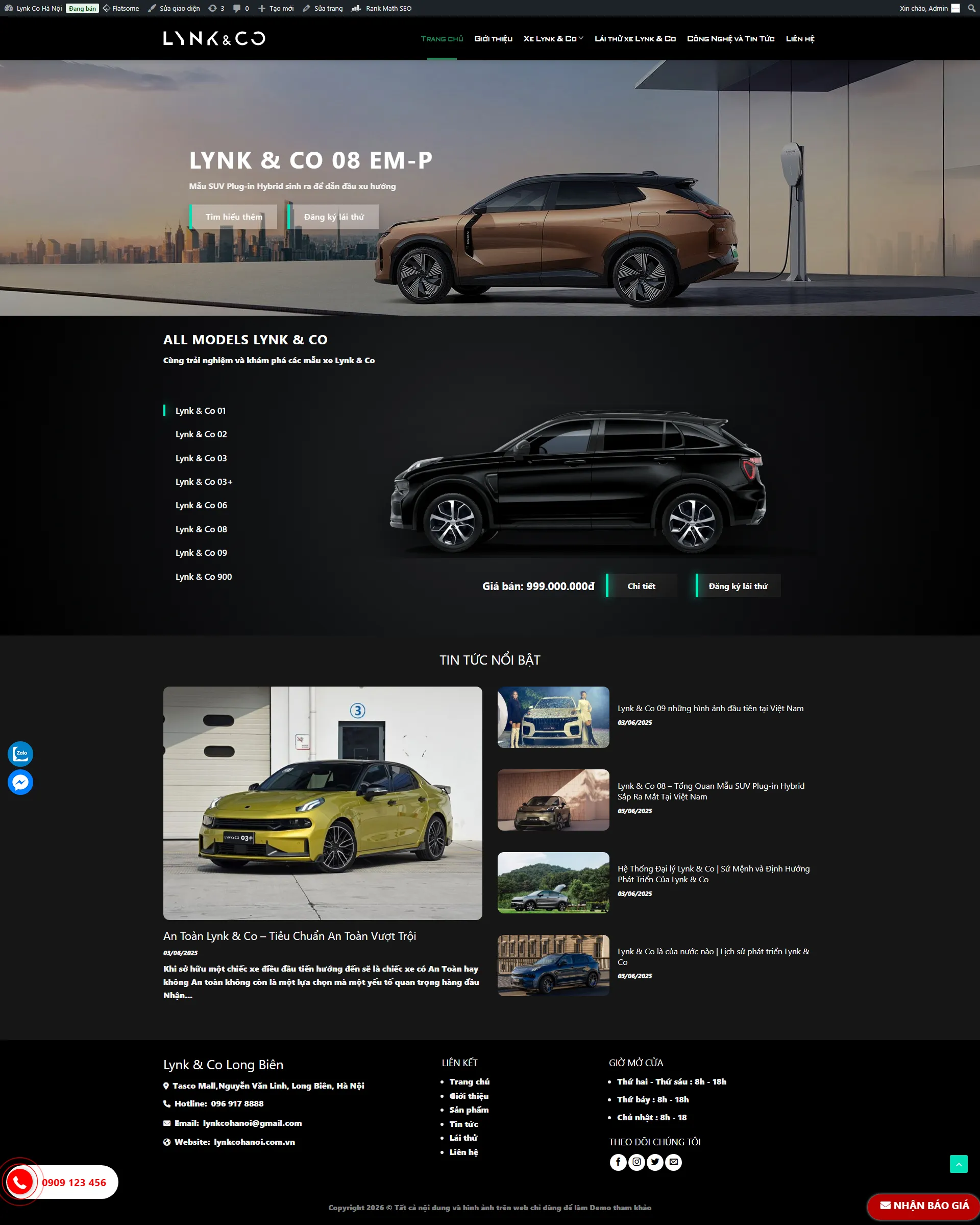 Website showroom ô tô lynk & co Long Biên