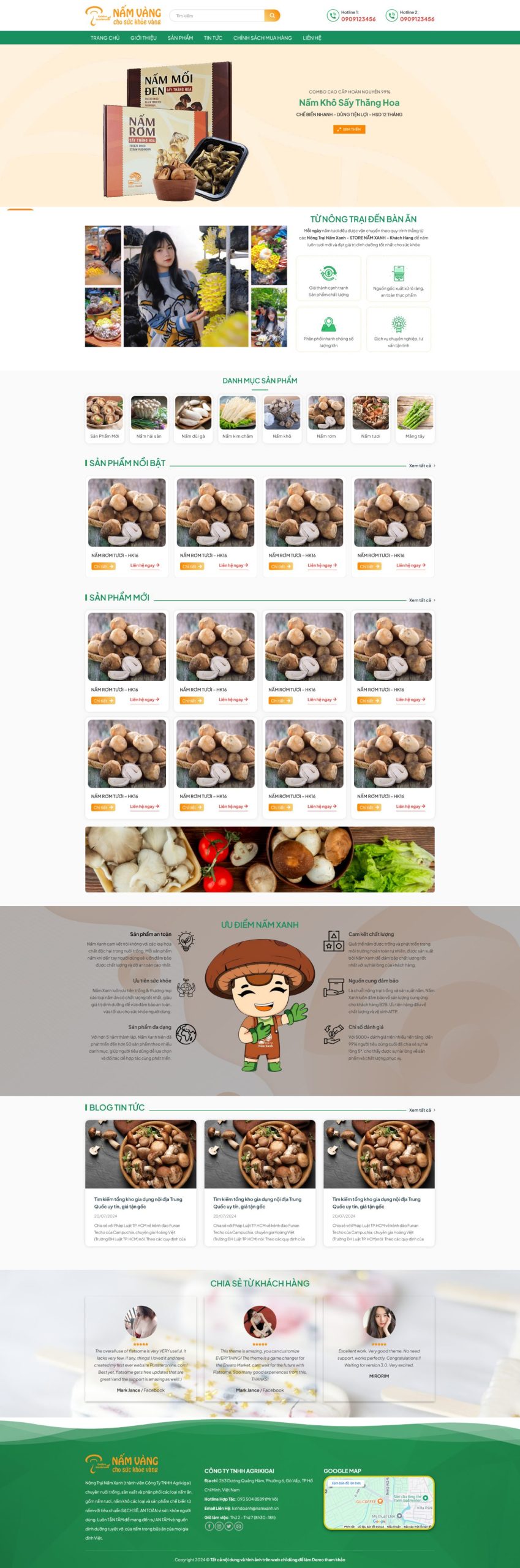 Giao diện Website trại nấm sạch – giao diện nông nghiệp công nghệ cao
