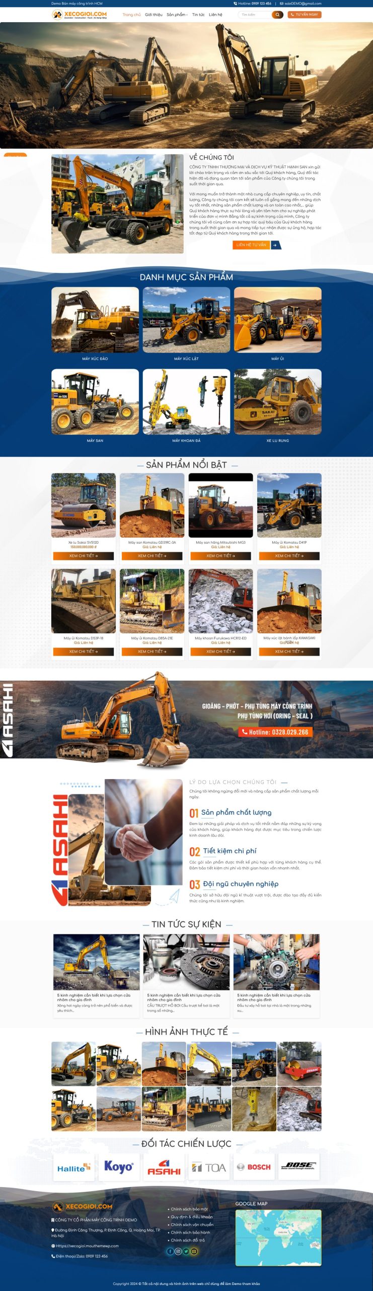 Giao diện Website Xe Cơ Giới Hiện Đại – Giao Diện Máy Công Trình Chuẩn SEO