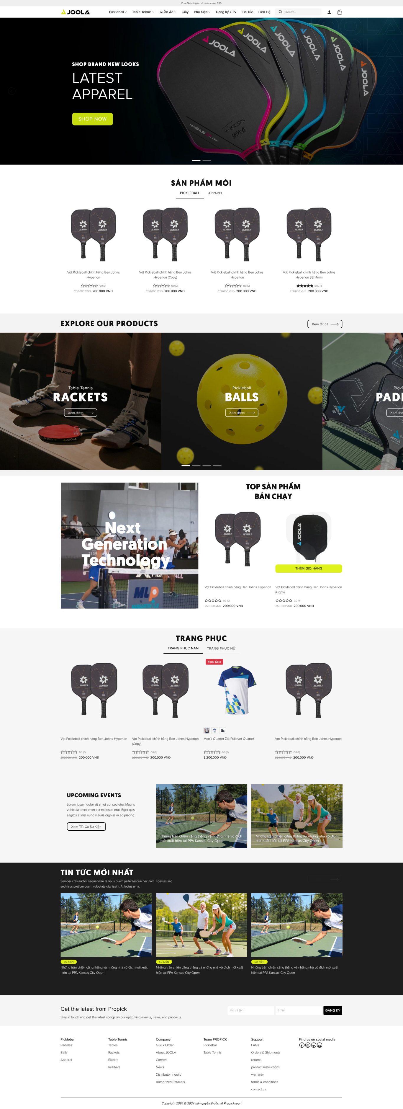 Website bán vợt pickleball 3 giống Joola