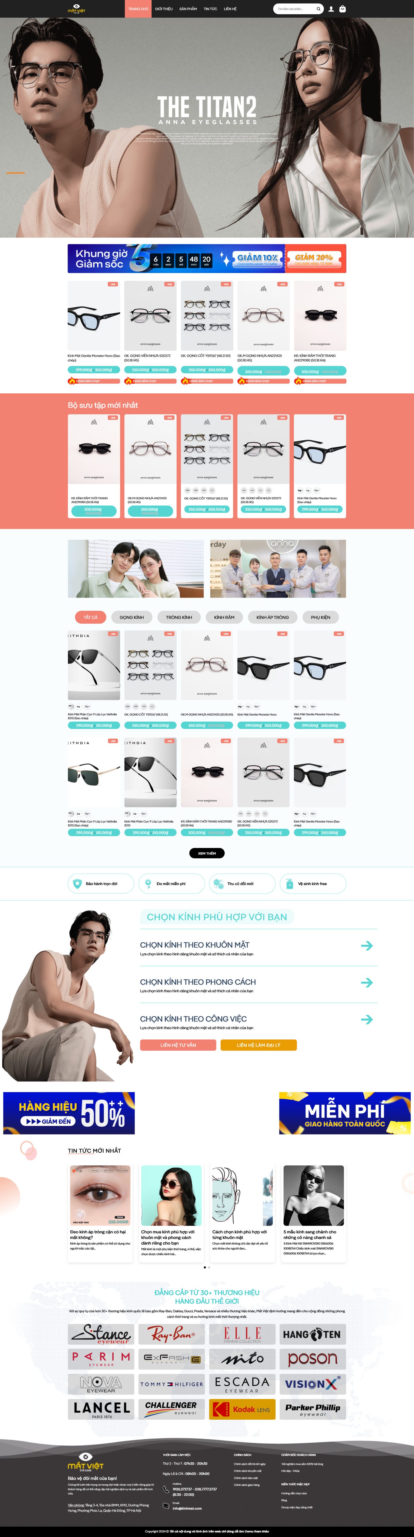 Website shop bán mắt kính thời trang