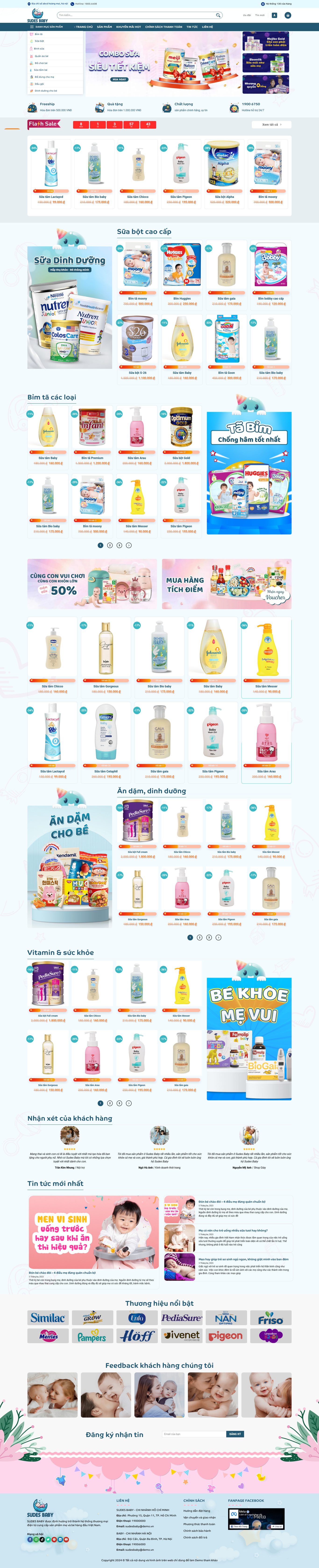 Website shop bán shop quần áo bỉm sữa em bé